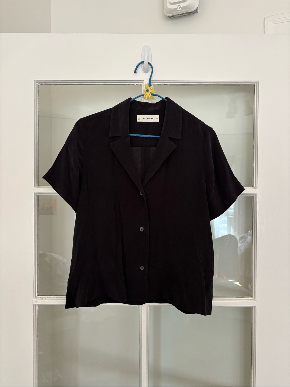 Everlane Black 100% Silk Short-Sleeve Button Front Top
